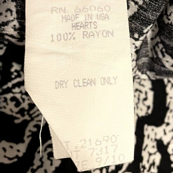 90s Vintage Hearts Black and White Abstract Print Rayon Midi Dress with Cutout - Picture 7 of 7